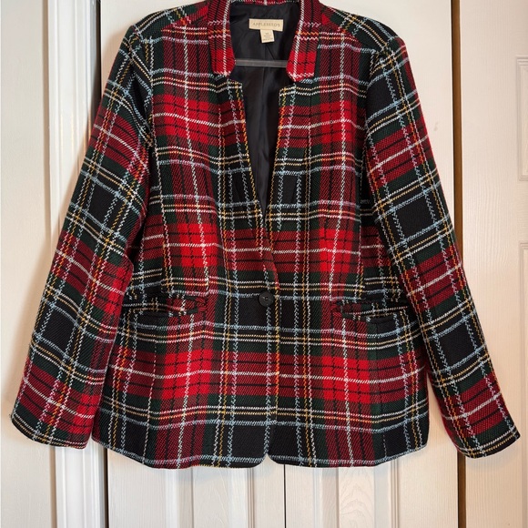 Appleseed Women's Plaid Blazer Red Black Green White Size 18 Single Button Lined - Picture 2 of 12